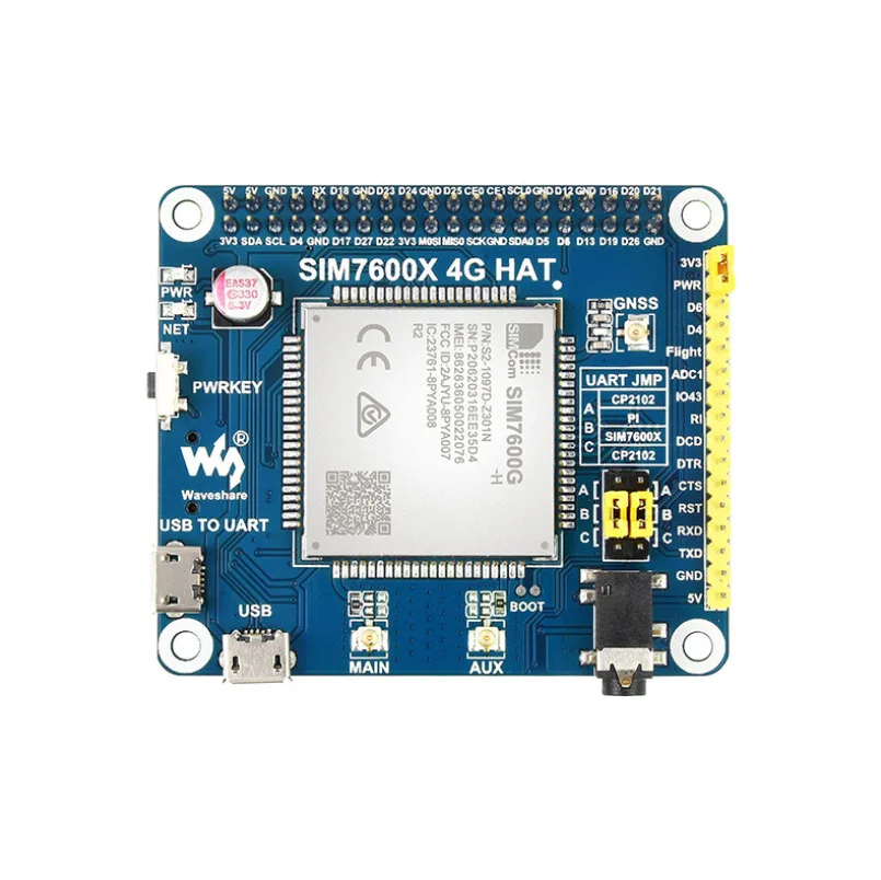 SIM7600G-H 4G HAT for Raspberry Pi LTE Cat-4 with Global Band Support 4G/3G/2G GNSS Positioning Wireless & RF Modules