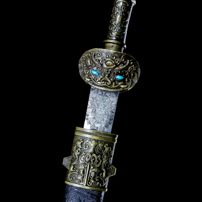 Chinese Han Jian High Manganese Steel Blade with Metal Handle Real Full Size Dragon Sword Martial Art Training Decorative Katana