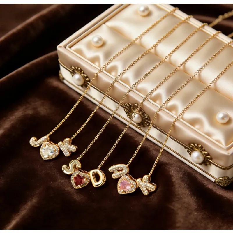 

Custom Personalized Heart Shaped December Birthday Stone with English Letter Pendant Love Necklace DIY Name Couple Gift