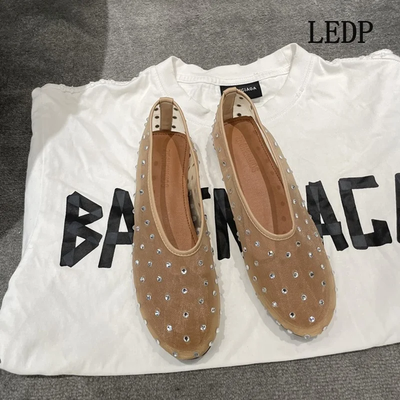 LEDP 2024 Women Mary Jane Ballet Flat Dancing Summer New Trend Fashionable Round Head Water Diamond Single Shoes Comfort