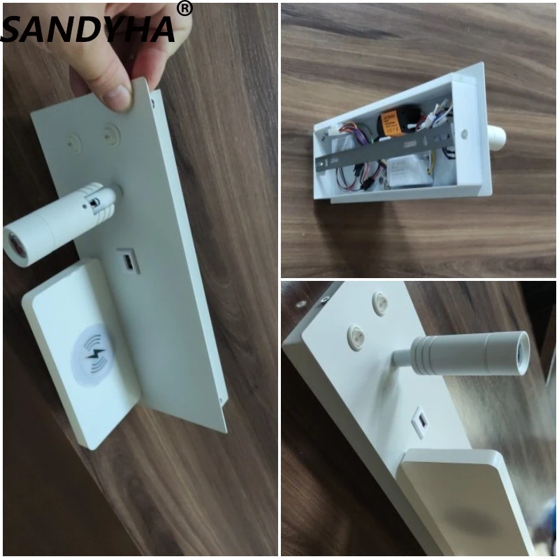 Multifunction Wall Lamp With Led Phone Wireless Charger Shelf Night Lighting Table Bed Reading Bedroom Hotel Bedside USB Sconces