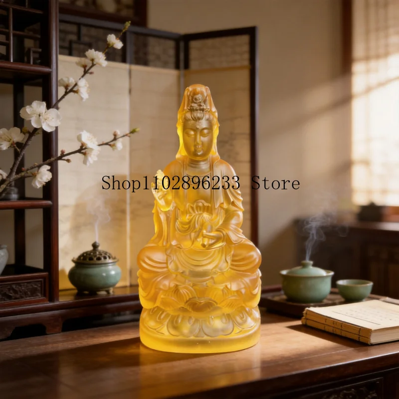 Water-glass lotus pedestal Guanyin Bodhisattva Buddha statue, home decor, religious offering, resin ornament, wholesale from the