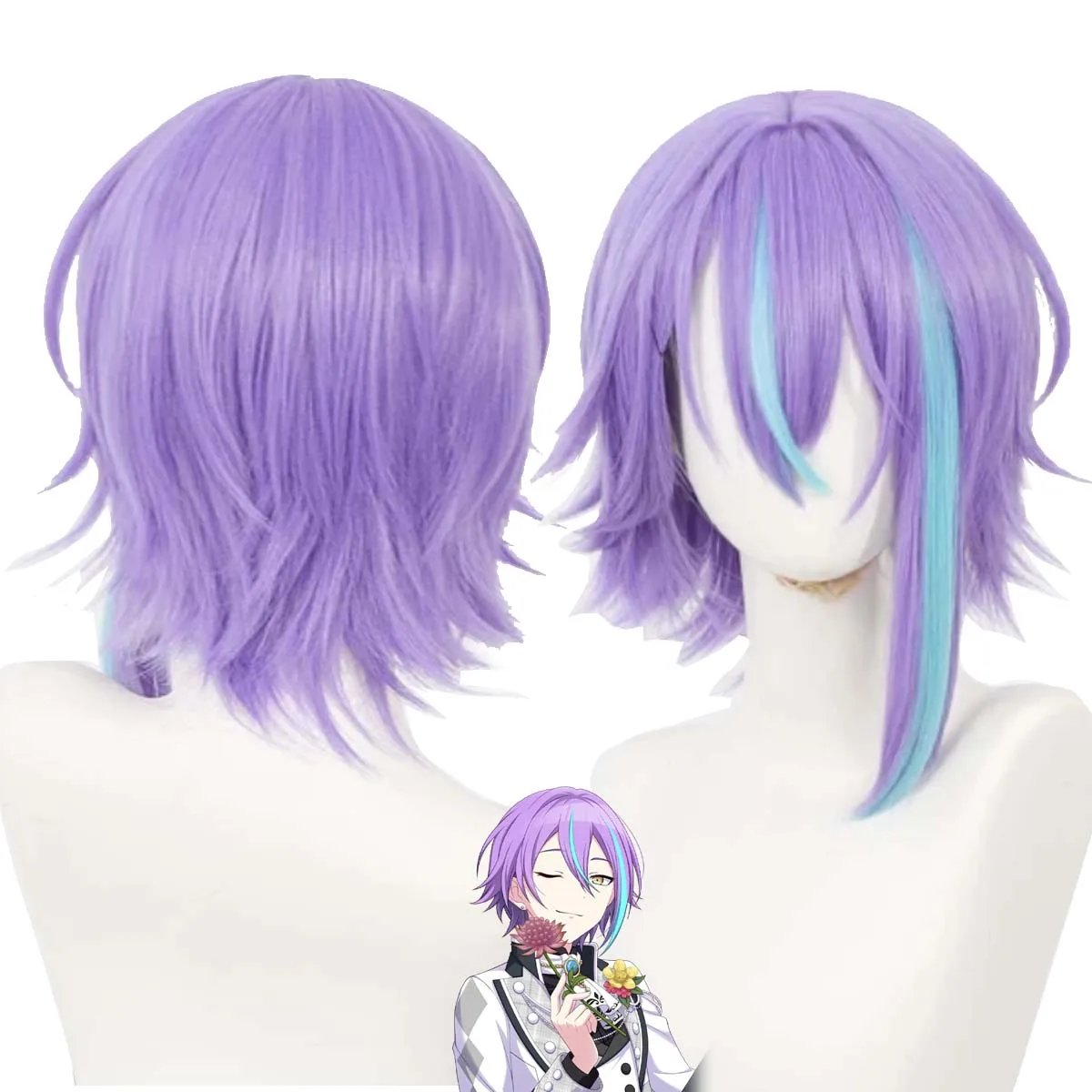 Men Anime Project Sekai Kamishiro Rui Cosplay Short Purple Mixed Blue Heat Resistant Synthetic Hair Wigs