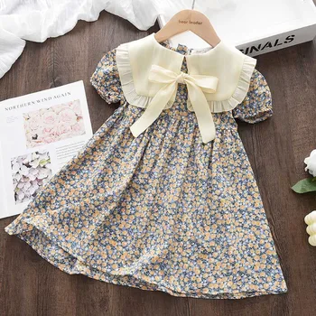 Casual Summer Kids Girls Dress Floral Kids Clothes Bow Patchwork Baby Girl Princess Dress…