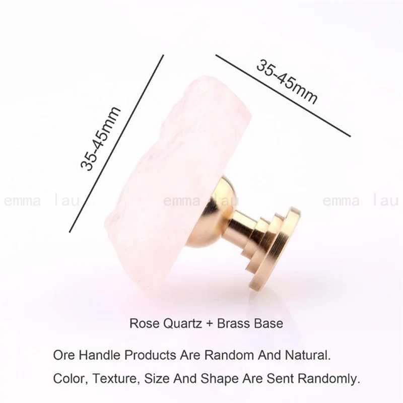 Natural Crystal Stone Furniture Handle Door Knobs Brass Base Single Hole Handles for Cabinet Kitchen Cupboard Drawer Pulls