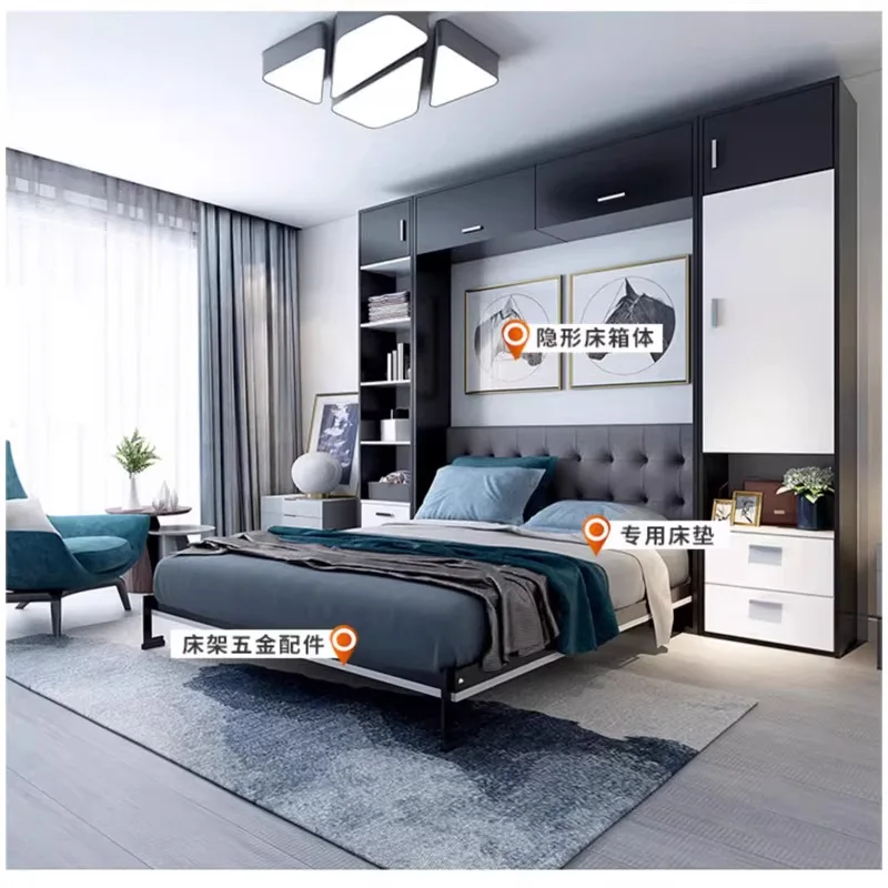 Electric Murphy Invisible Bed Frame Folding Up and Down Rolling Over Wall Bed Hidden Wardrobe Integrated