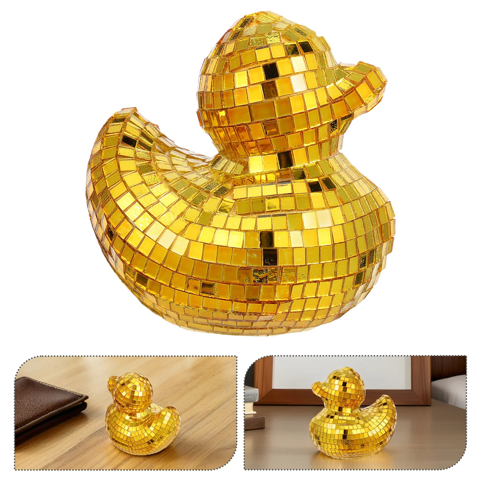 

Disco Ball Decoration: Gold Glass Duck Sculpture for Home Office Party Decor, Retro Groovy Animal Statues