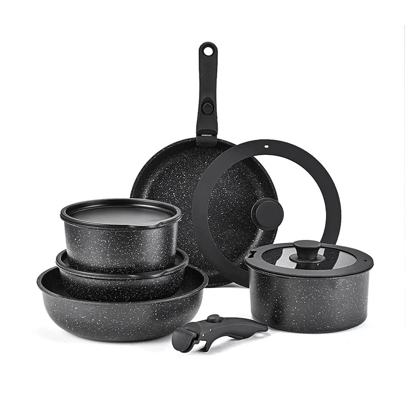 Detachable Handle Granite Cookware Set Non-stick Frying Pan Full Kitchen Pot Combo