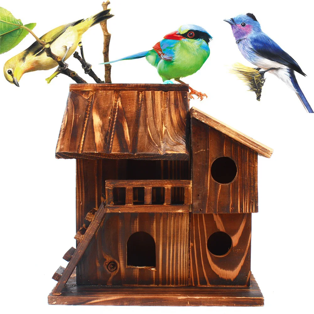 

Pet Bird Squirrel Wooden Hanging Cage House Toy Outdoor