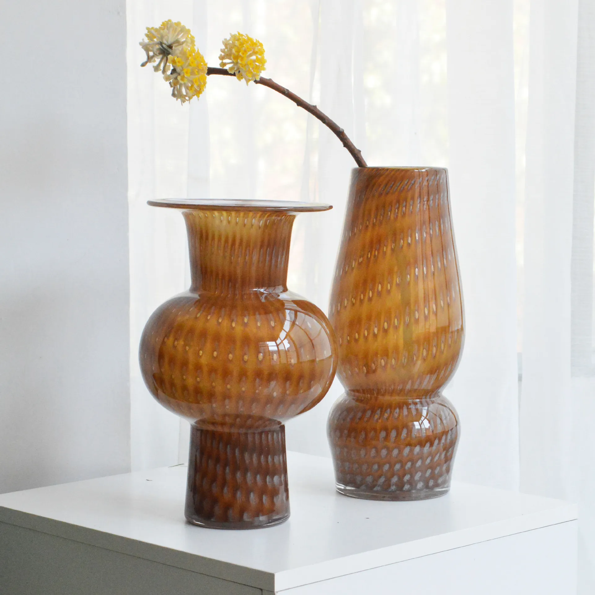 Retro caramel bubble handmade glazed vase art home atmosphere soft furnishings living room decorative ornaments