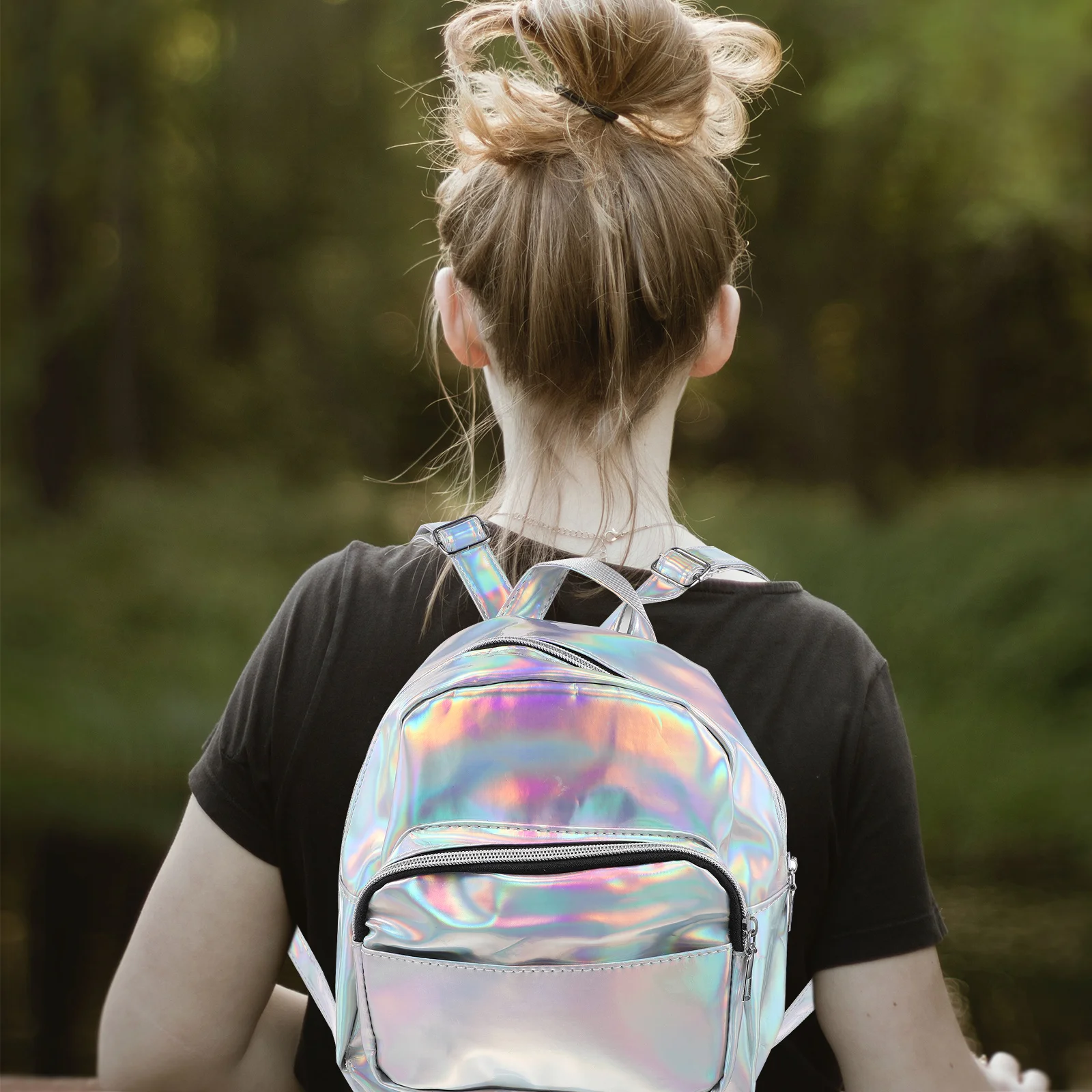 

Glossy Laser Backpack Silver Unicorn Design Fashion Cartoon Rucksack for Girls Large Capacity Casual Bookbag Smooth Zipper