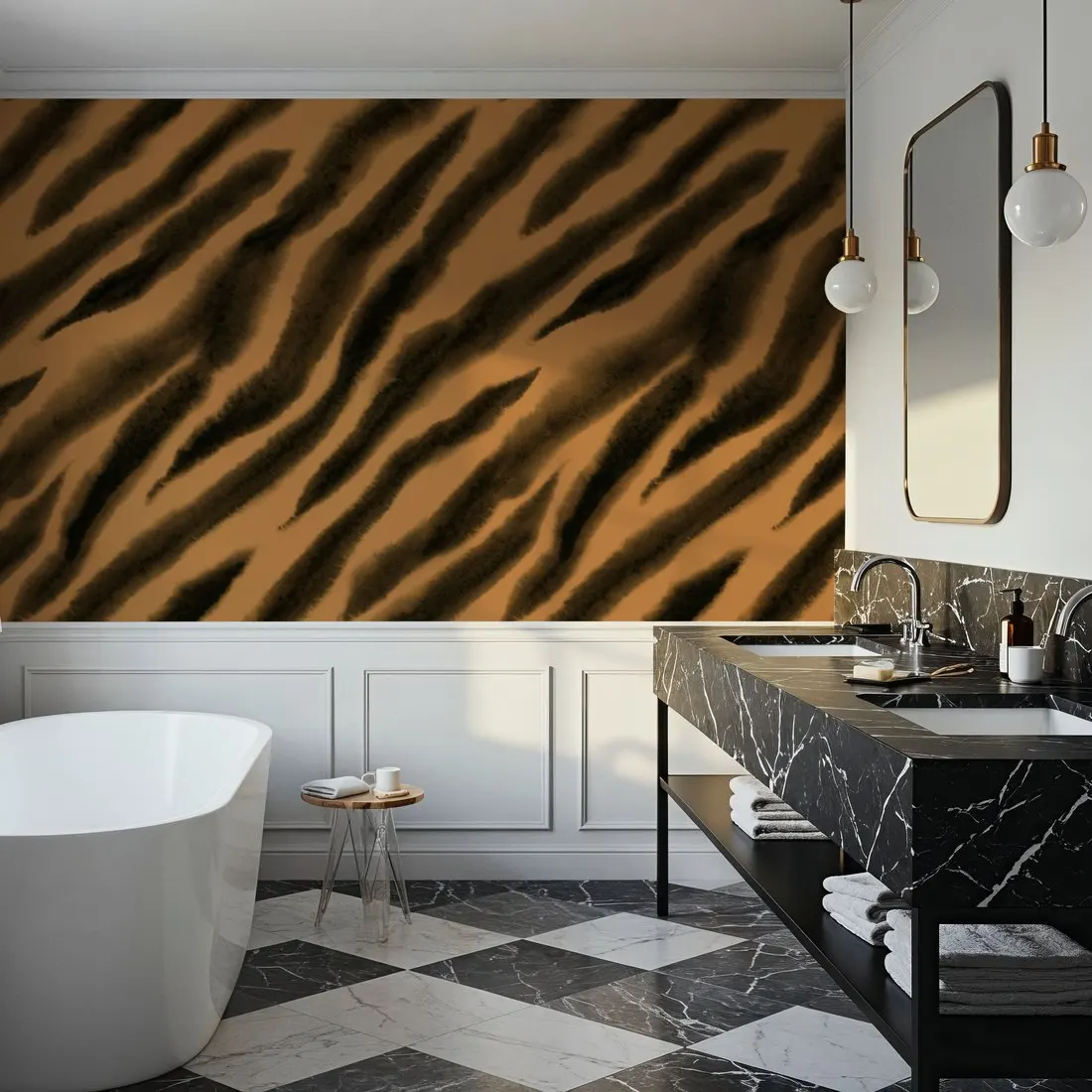 Watercolor Tiger Stripes Warm Custom Wallpaper Wall Mural for Living Room