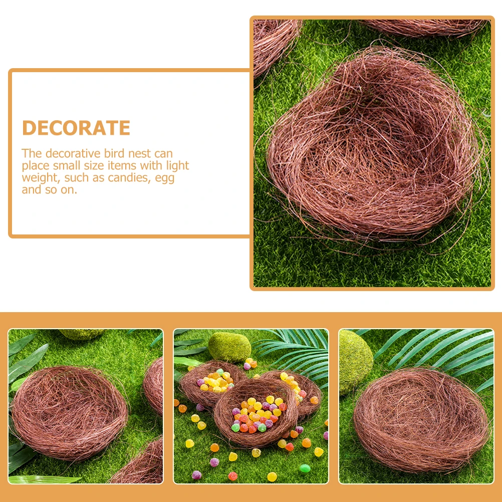 

12 Pcs Artificial Bird Nest Decorative Plate Easter Garden Ornaments Craft Supplies Hemp Silk Brown Rustic Mini Decor Pet