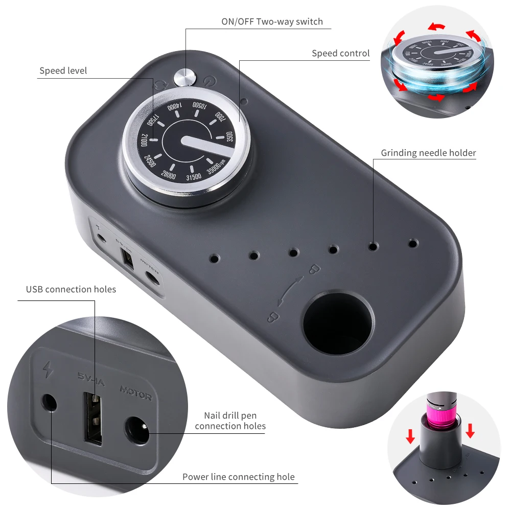 하이 퀄리티 전기 네일 드릴 머신, 전문 네일 전기 선반 샌딩기 파일, 매우 조용한 매니큐어 드릴 펜, 35000RPM