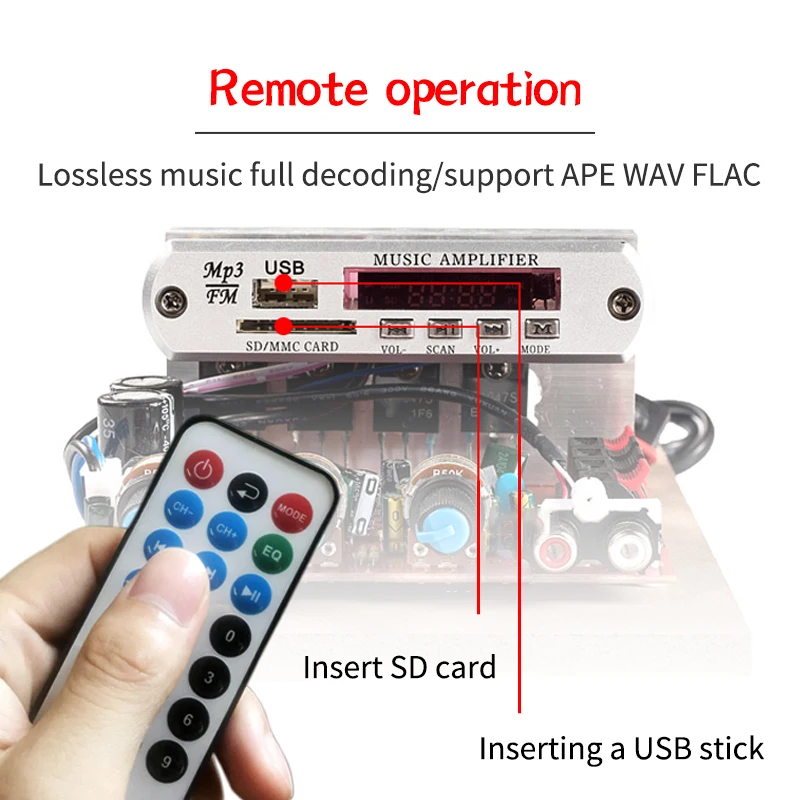 LDZS Bluetooth 5.0 2*100WDigital Power Amplifier Stereo HiFi Audio Class D Home Theater USB Sound Card Music AMP