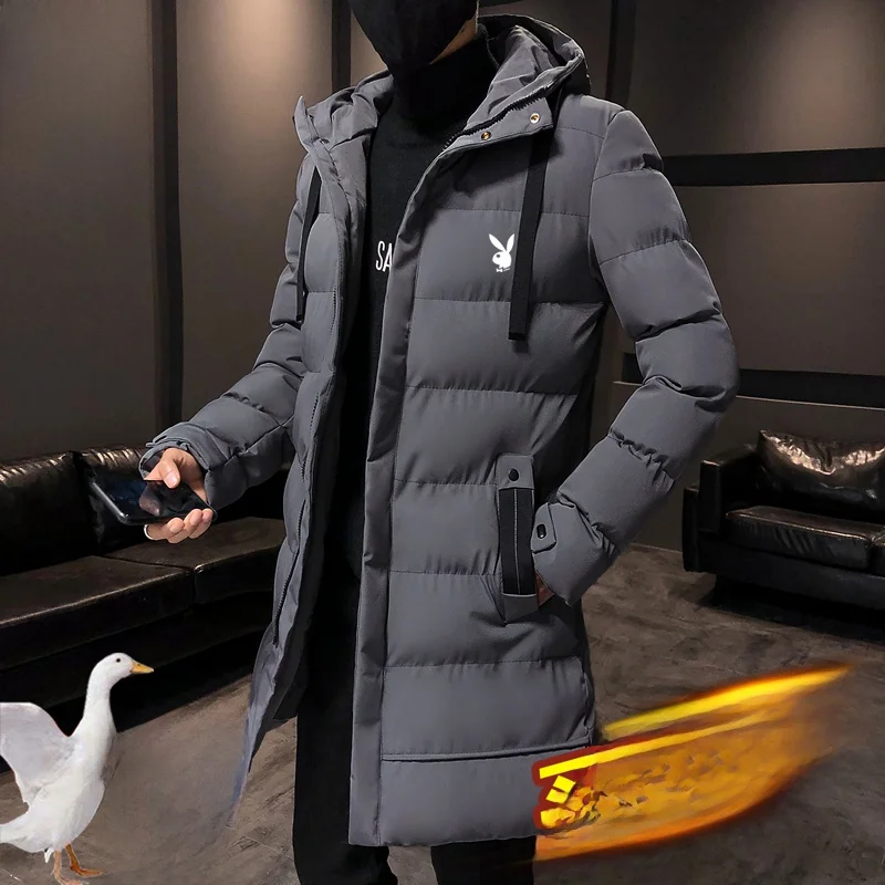 

Men's Mid-Length Cotton Jaet Winter Coat Korean Sle Slim Fit Youth Large Size Hooded down Cotton Clothes