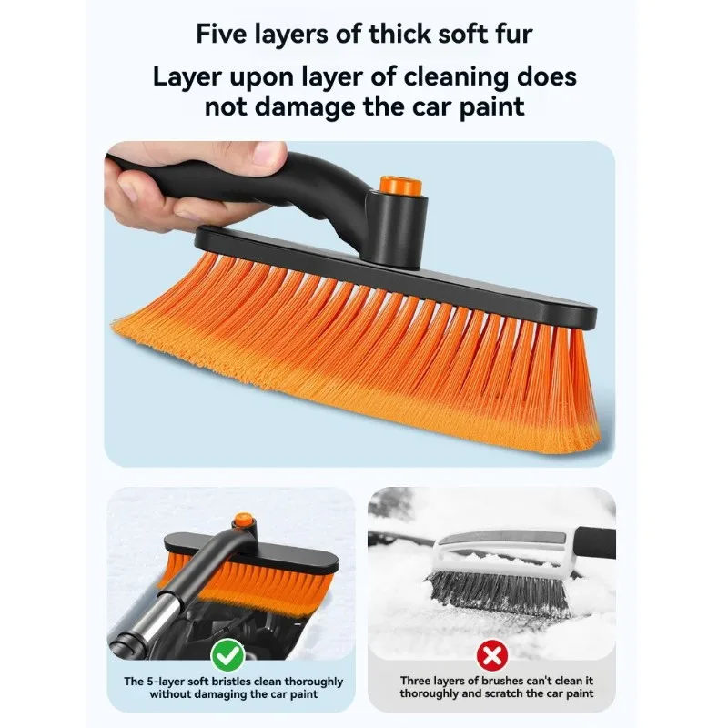 New-Extendable Snow Brush And Ice Scraper For Car Windshield, For Car Snow Brush& Ice Scraper Featuring 360° Pivoting Brush Head