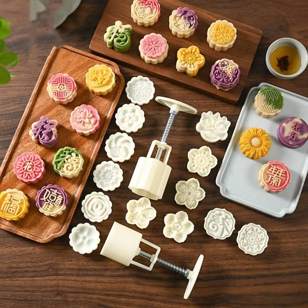 Mid Autumn Festival Round Mooncake Mold 50g Flower Shape Moon Cake Mould Sakura Pattern Stamps Fondant Cake Decoration Tools