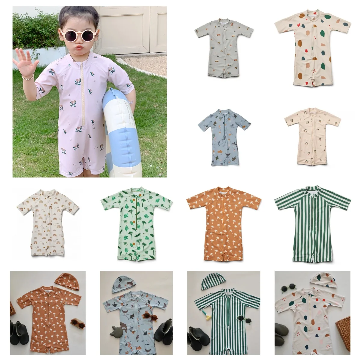 

Детский летний слитный купальник с цветочным принтом, защита от УФ-излучения, быстросохнущий, для девочек и мальчиков, в стиле Ins, детская пляжная одежда