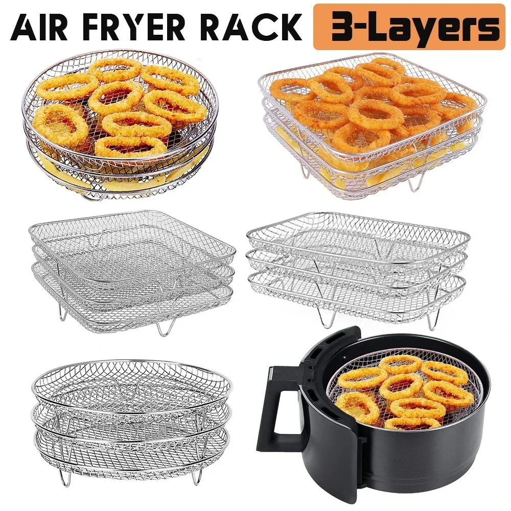 

3Pcs Air Fryer Rack Stainless Steel Stackable Grid Grilling Rack For Air Fryer Basket Tray Air Fryer Accessories