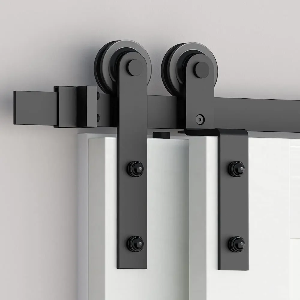 LWZH Bypass Sliding Barn Door Hardware Rollers I-Shaped Hanger for Double Doors Smoothly Quietly Bypass I Hanger Set