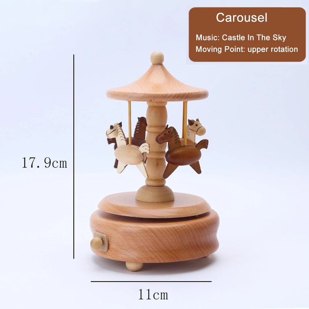 F2 Carousel Musical Box Wooden Music Box Wood Crafts Retro Birthday Gift Vintage Home Decoration Valentine's Day Gift Girlfriend