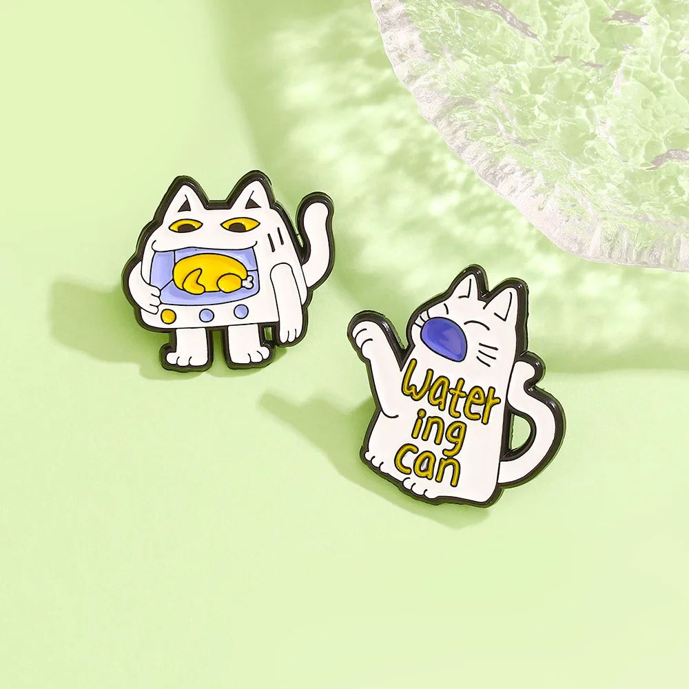 Cute Cartoon Cat Enamel Brooch Creative Animal Oven Washing Machine Kettle Brush Lapel Pin Badge Backpack Clothing Accessories