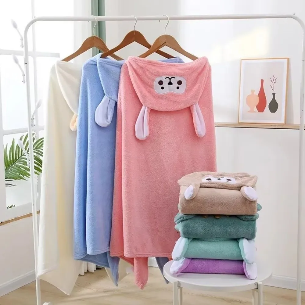 New Coral Fleece Hooded Bath Towel Hooded Design Super Absorbent Super Absorbent Towel Cape Style Quick Dry Soft Bath Towel For