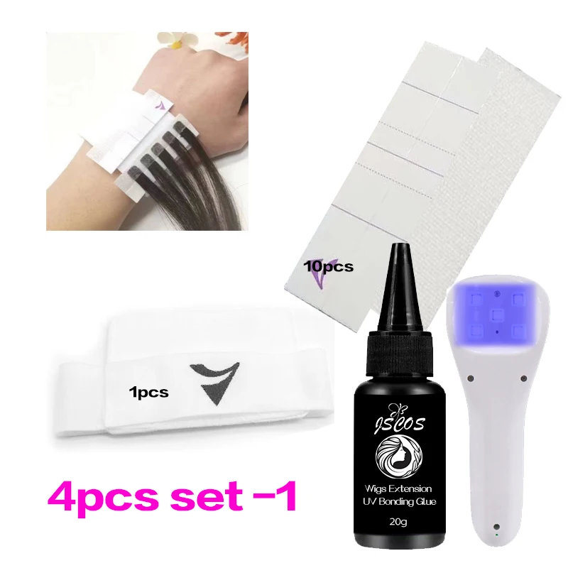 Wigs Hair Uv Glue Tape Hair Extension Set Fast Bonding Wigs Tools Set Wristband & Hair Extension Sticker Kit 18w Uv Lamp Kit