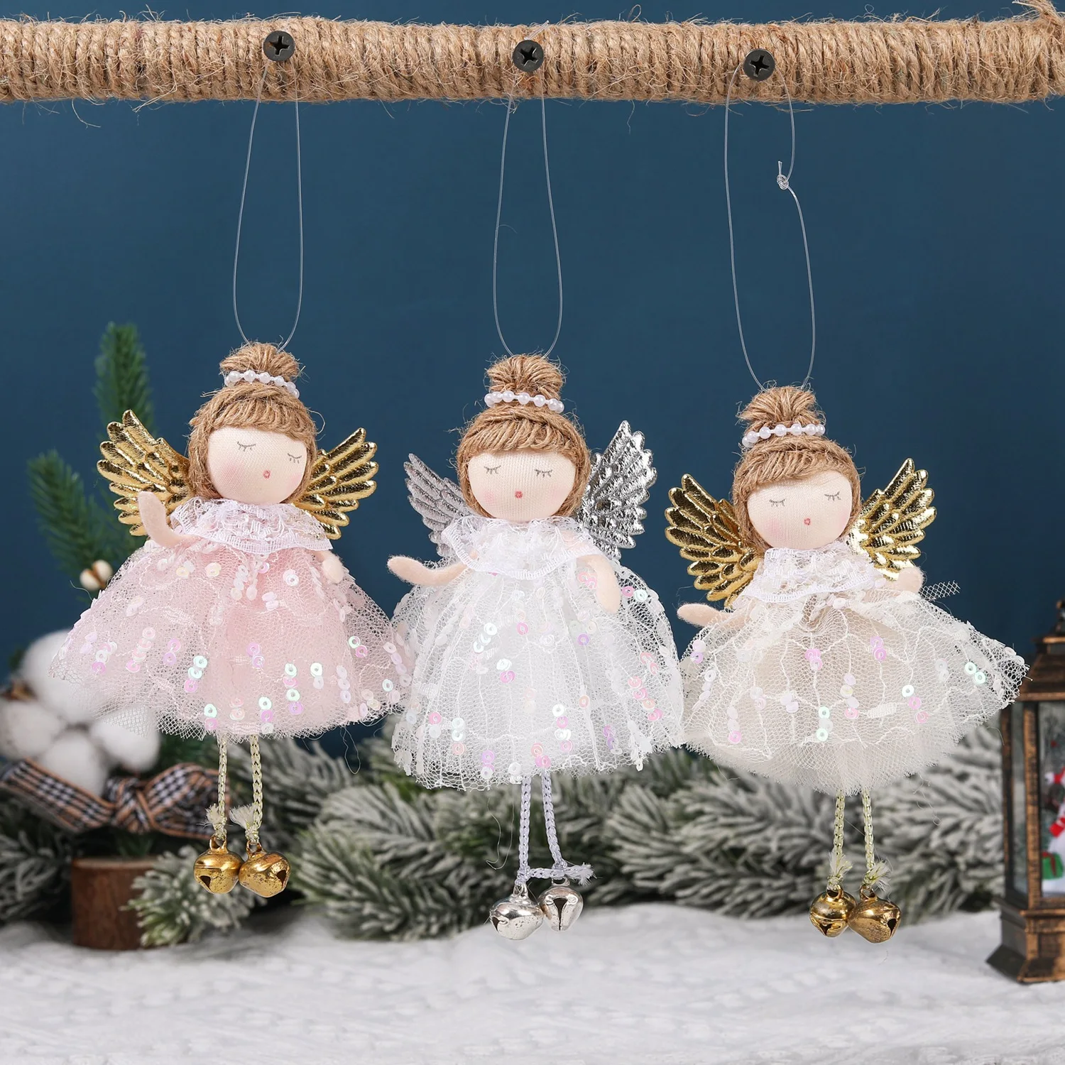 Cartoon Christmas Angel Girl Doll Mini Pendant Hanging Dolls Xmas Tree Crafts Elves Pendant Hanging Angel Doll Props Cloth Wing