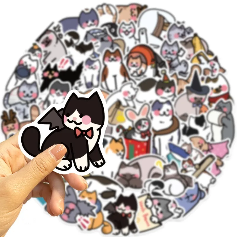 50pcs Cartoon Personality Cat Creative Graffiti Decorative Stickers