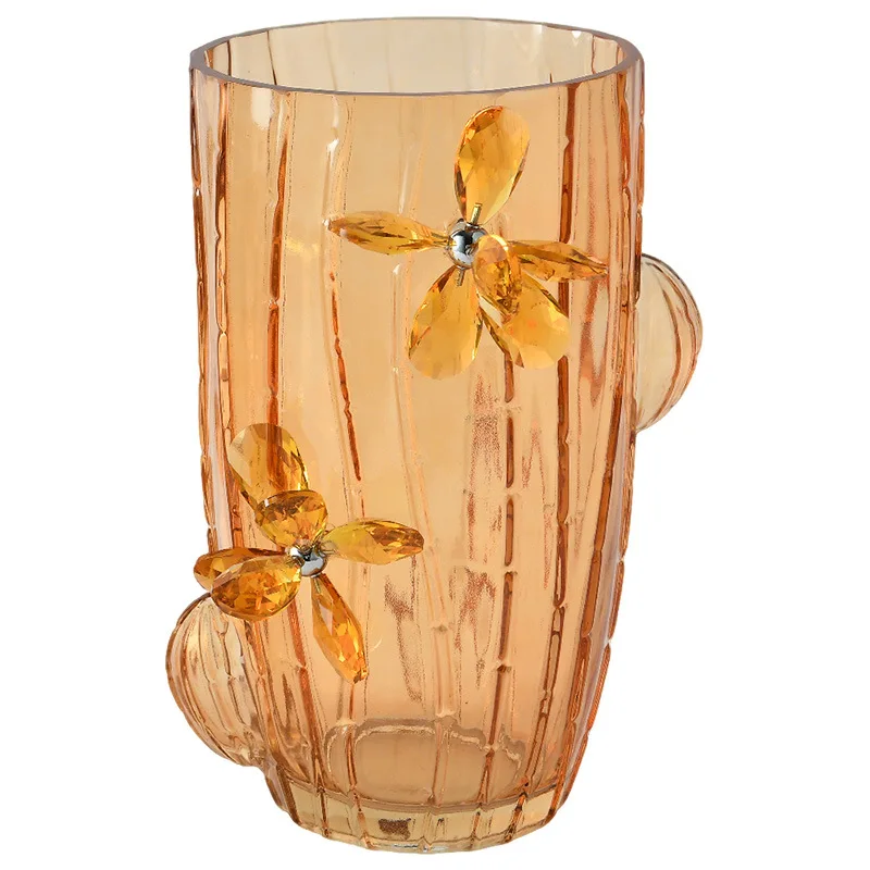 

Light luxury new small fresh, cactus transparent glass, artistic flower arrangement high sense