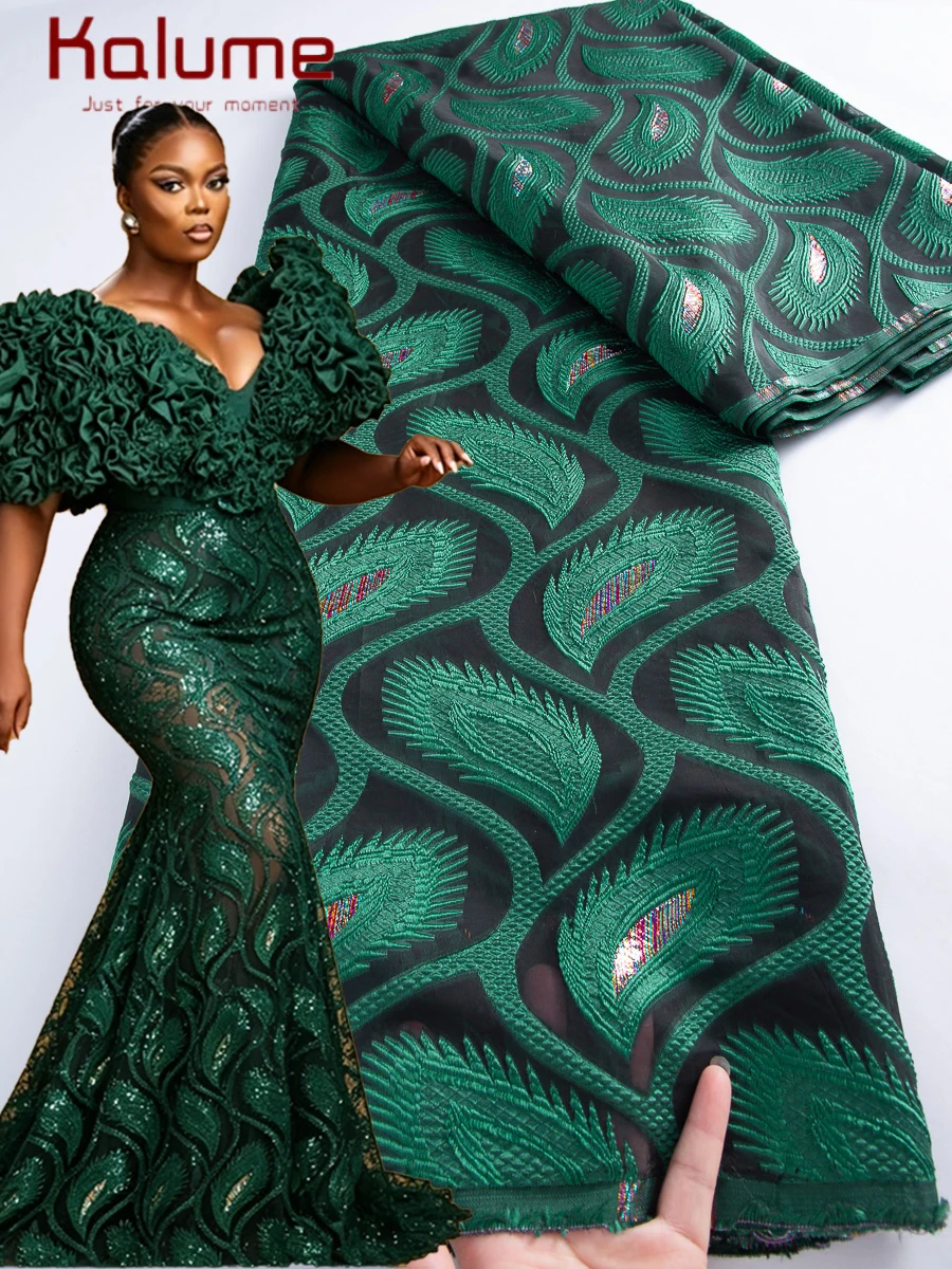 

Африканское кружевное полотно Kalume из тюля и сатина, 5 ярдов, 2026, высококачественный нигерийский жаккардовый брокат для пошива платьев, F2485