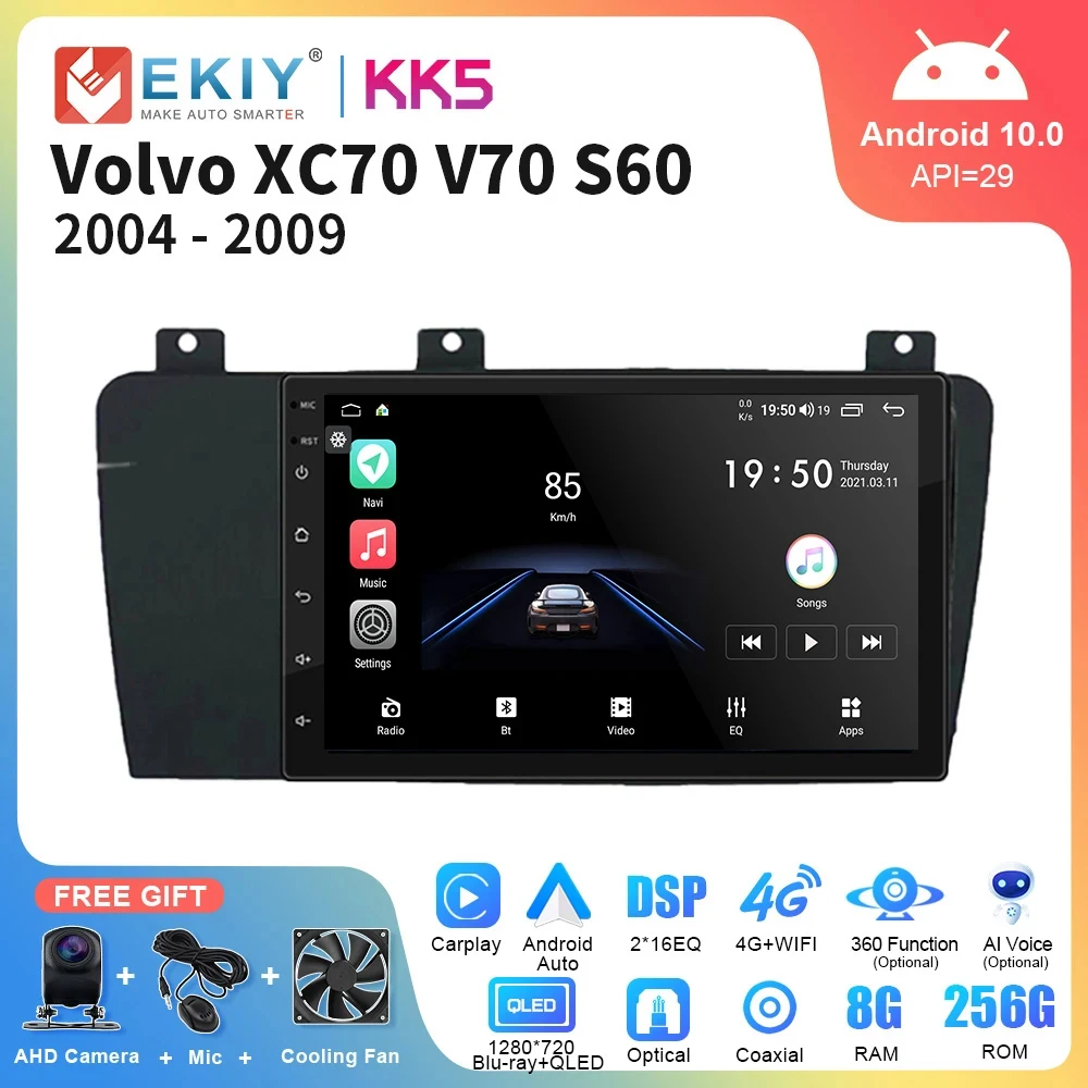 

EKIY KK5 DSP Car Radio Android 10 For Volvo XC70 V70 S60 2004-2009 Multimedia Player Auto GPS Navigation Carplay Stereo 2din DVD