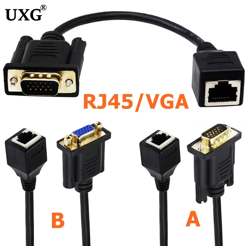 

VGA Male / Female To RJ45 Female VGA Adapter Extender Male To Lan Cat 6 Cat5e RJ45 Ethernet Signal Transmission Cable 15cm