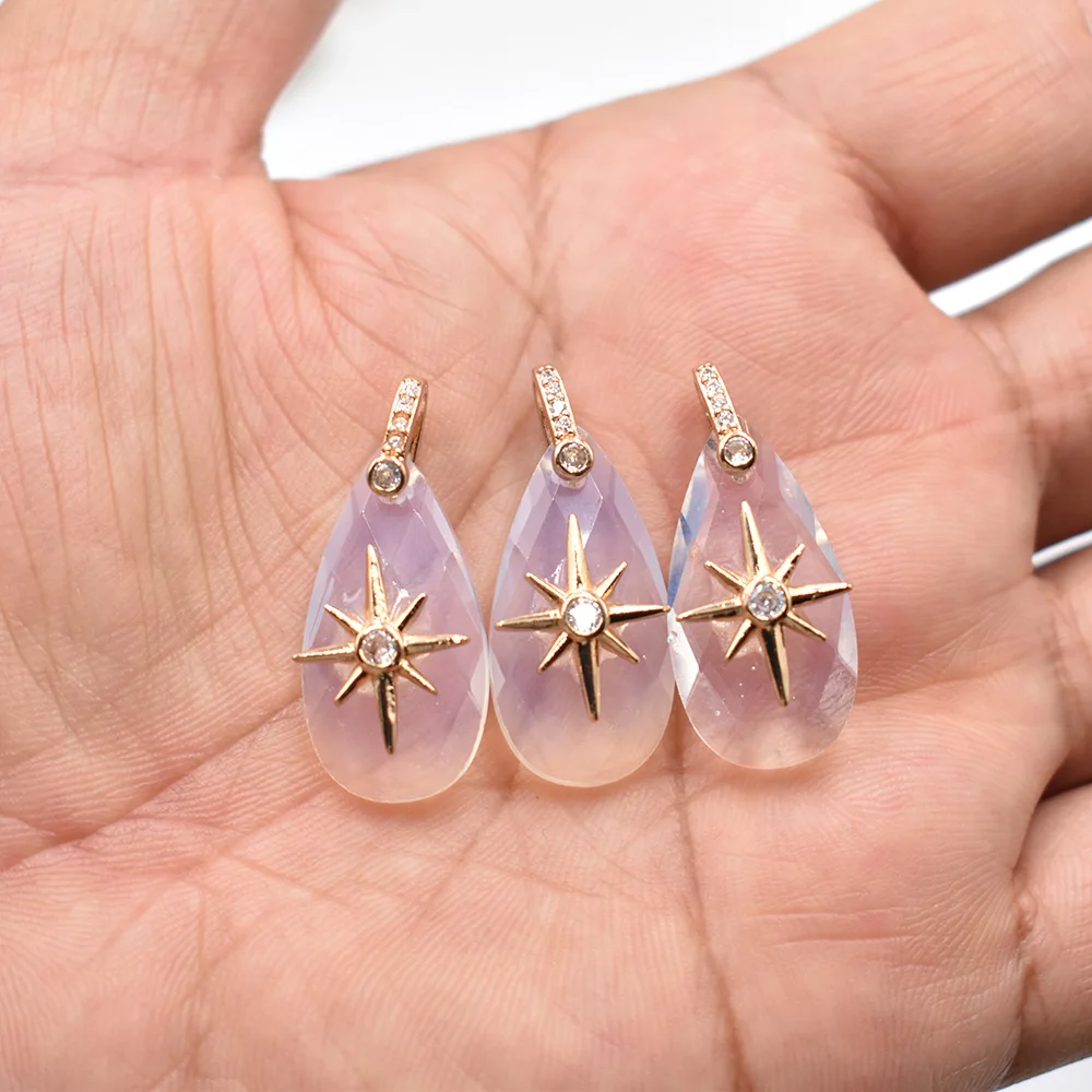 Großhandel 8 Stück/Set 14x25mm Wassertropfenform facettiert geschnitten Modische Natürliche Labradorit Starburst Halsketten-Anhänger Schmuck – Detail 15