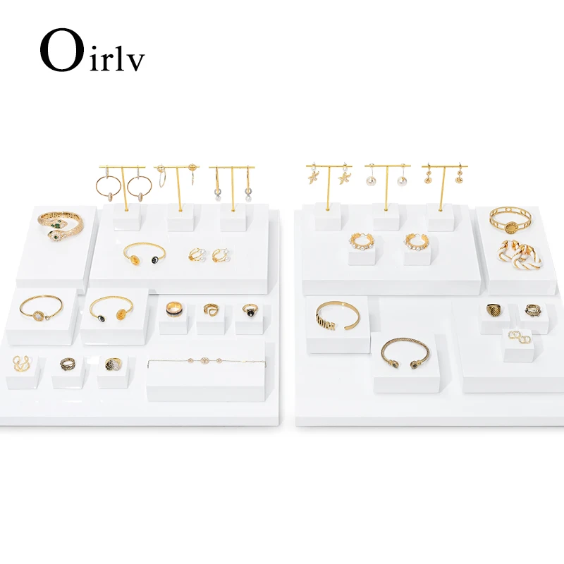 Oirlv White Jewelry Display Set Props with Metal Jewelry Display Rack for Necklace Earrings Bangle Ring Fashion Shops Props