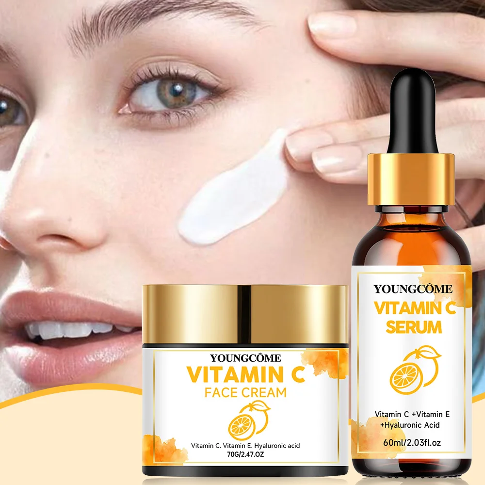 YOUNGCOME Vitamin C Hautpflegeset für Frauen, feuchtigkeitsspendendes Hyaluronsäure-Hautpflegeroutine mit Serum, Gesichtscreme 70 g + 60 ml – Detail 2