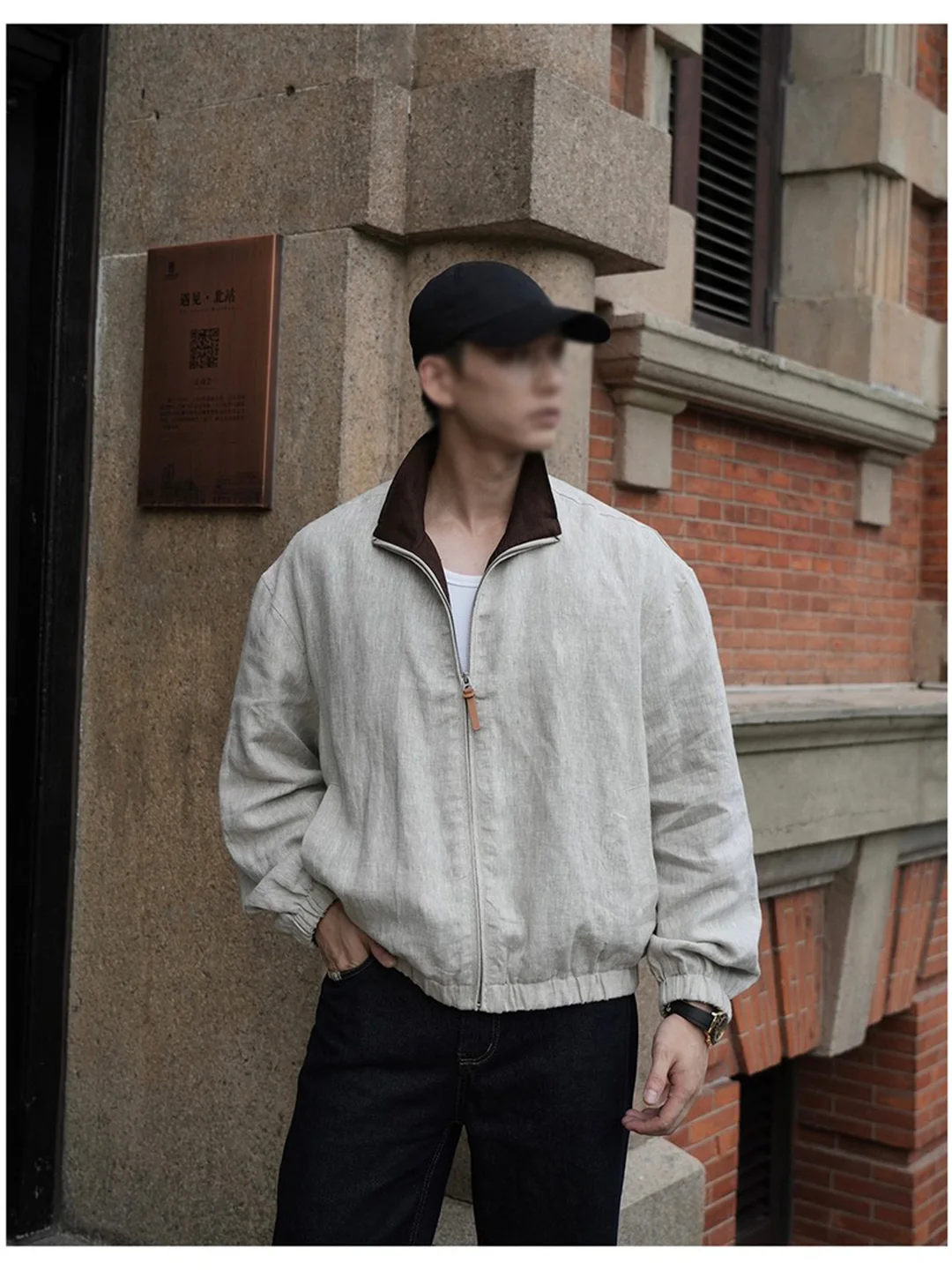 

Мужская льняная куртка свободного кроя с воротником-стойкой, повседневная, в стиле колор-блок, весенняя, модная, в бейсбольном стиле, трендовая и стильная