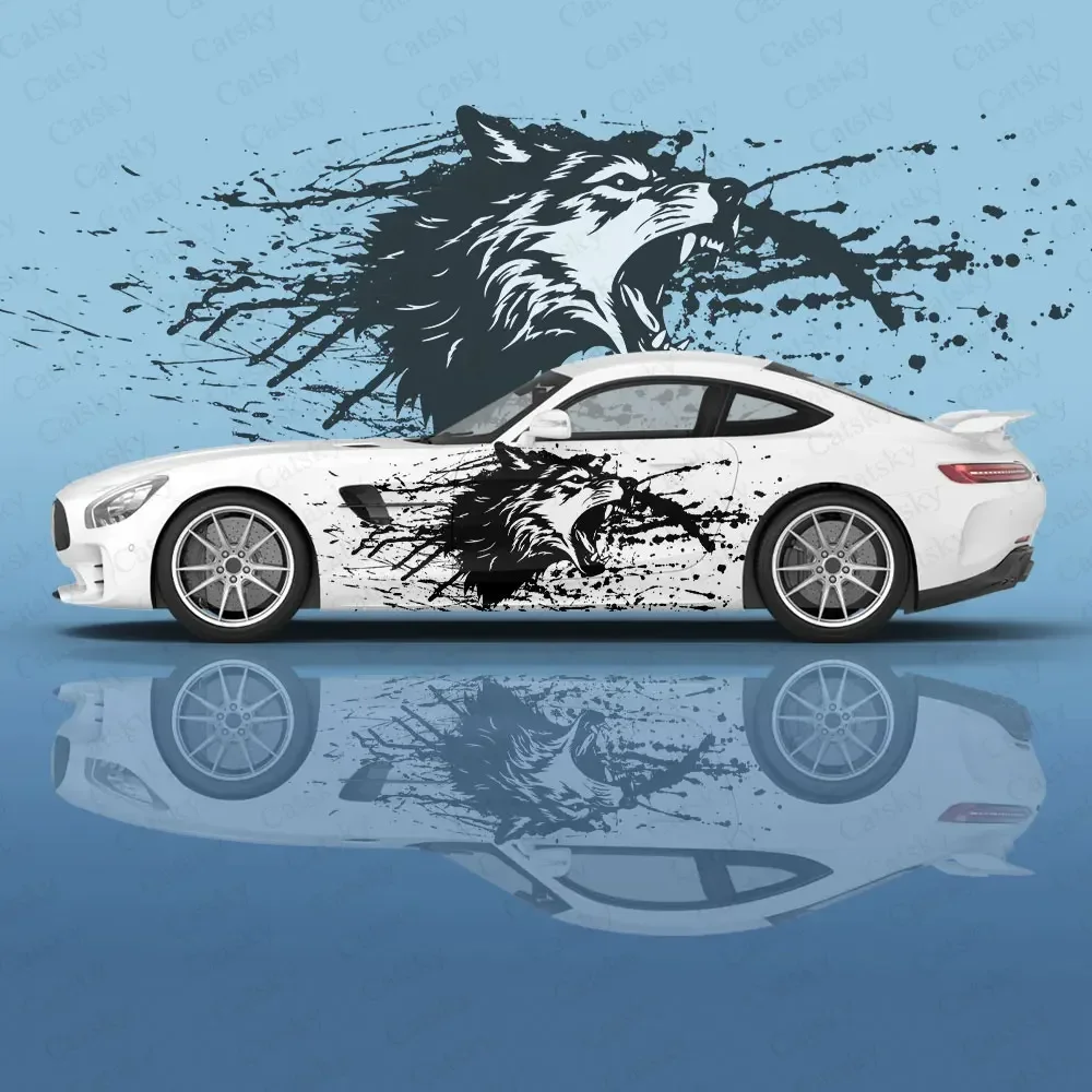 wolf animal ink blood splatter Car Decal Protective Film Vinyl Side Graphic Wrap Accessories Racing Modified Car Stickers