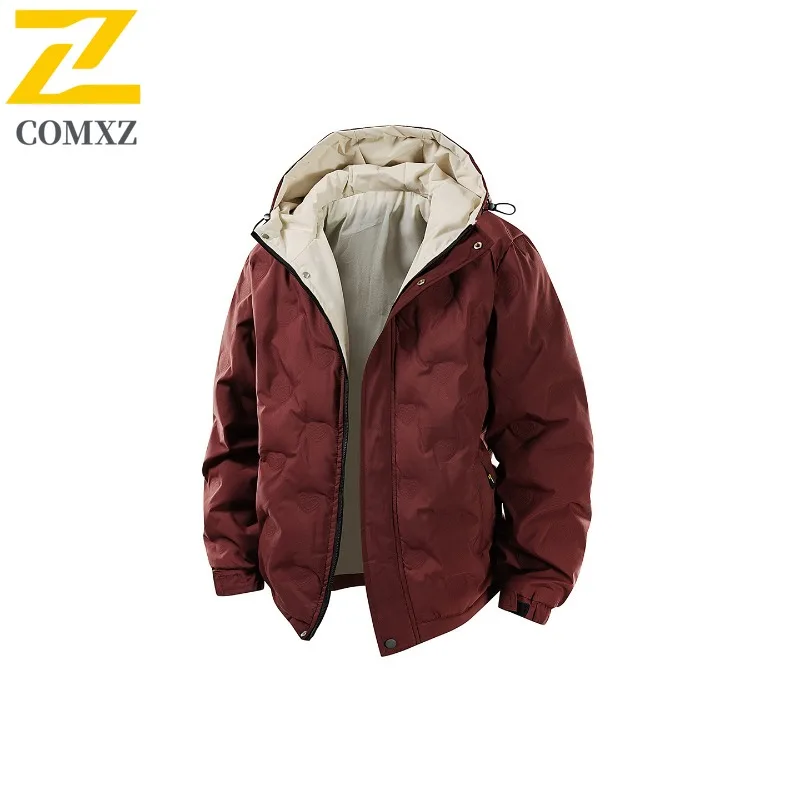 

COMXZ Мужское парковое пальто с капюшоном Высокое качество Новая универсальная уличная лыжная дорожная стеганая куртка Снежная стильная повседневная зимняя куртка