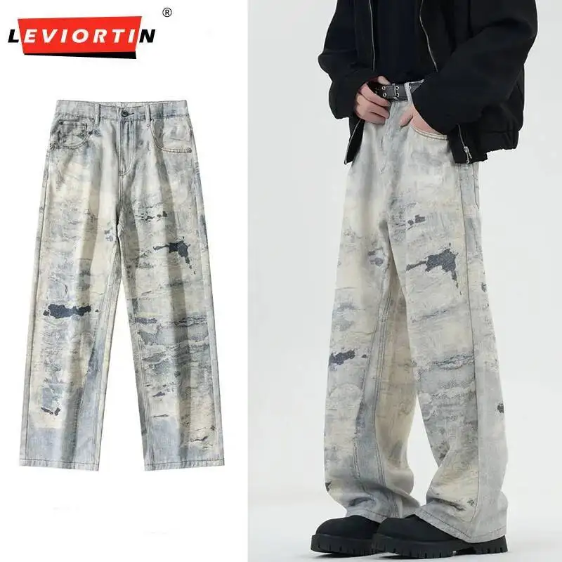 

Streetwear Fashion Men Jeans Pants Retro Wash Old Blue Elastic Slim Fit Ripped Jeans Men Spliced Designer Hip Hop Denim Pants
