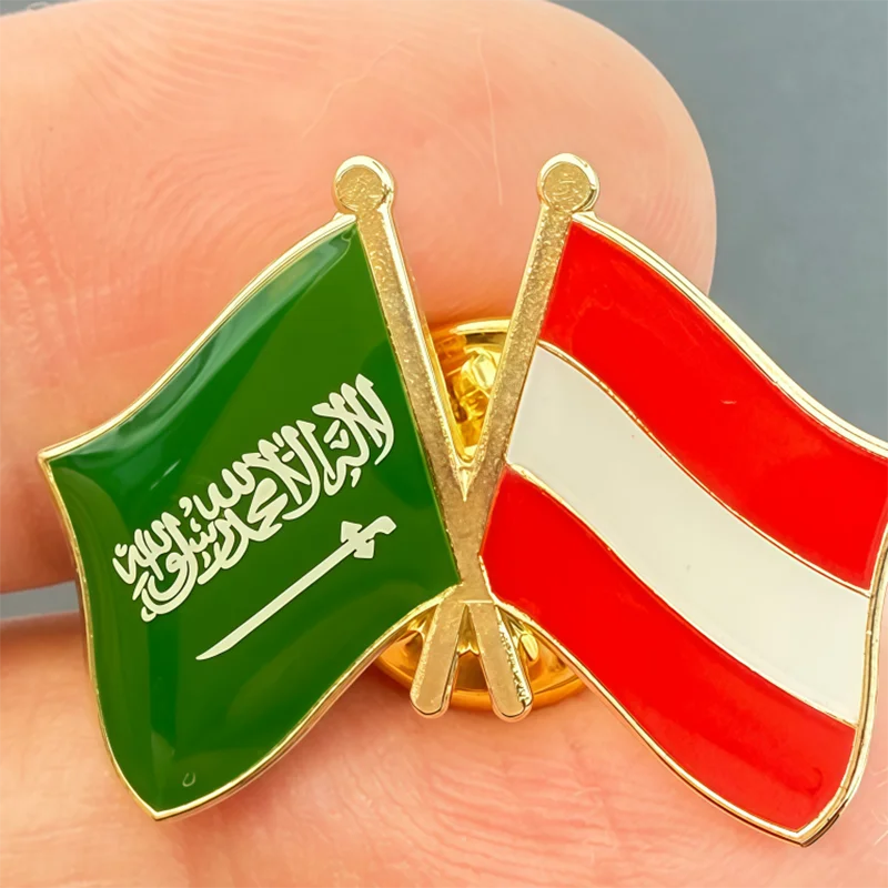 Saudi Arabia & Austria Flag Metal Soft Enamel Lapel Badge Pins Brooches