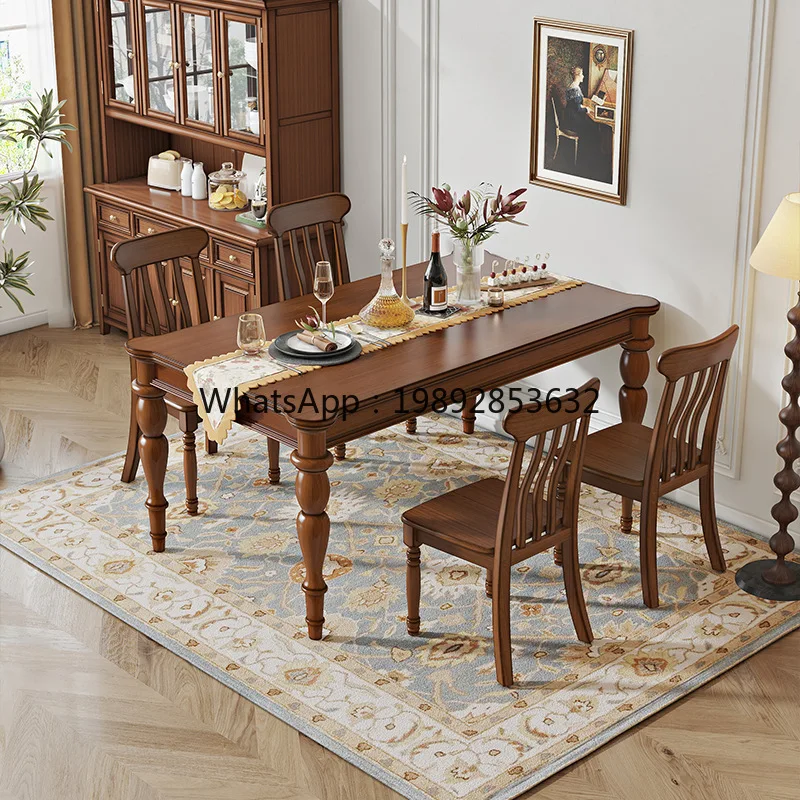 LYY Country Style Solid Wood Dining Table and Chair Set Simple Small Apartment Vintage Wood Rectangular Home Dining Table