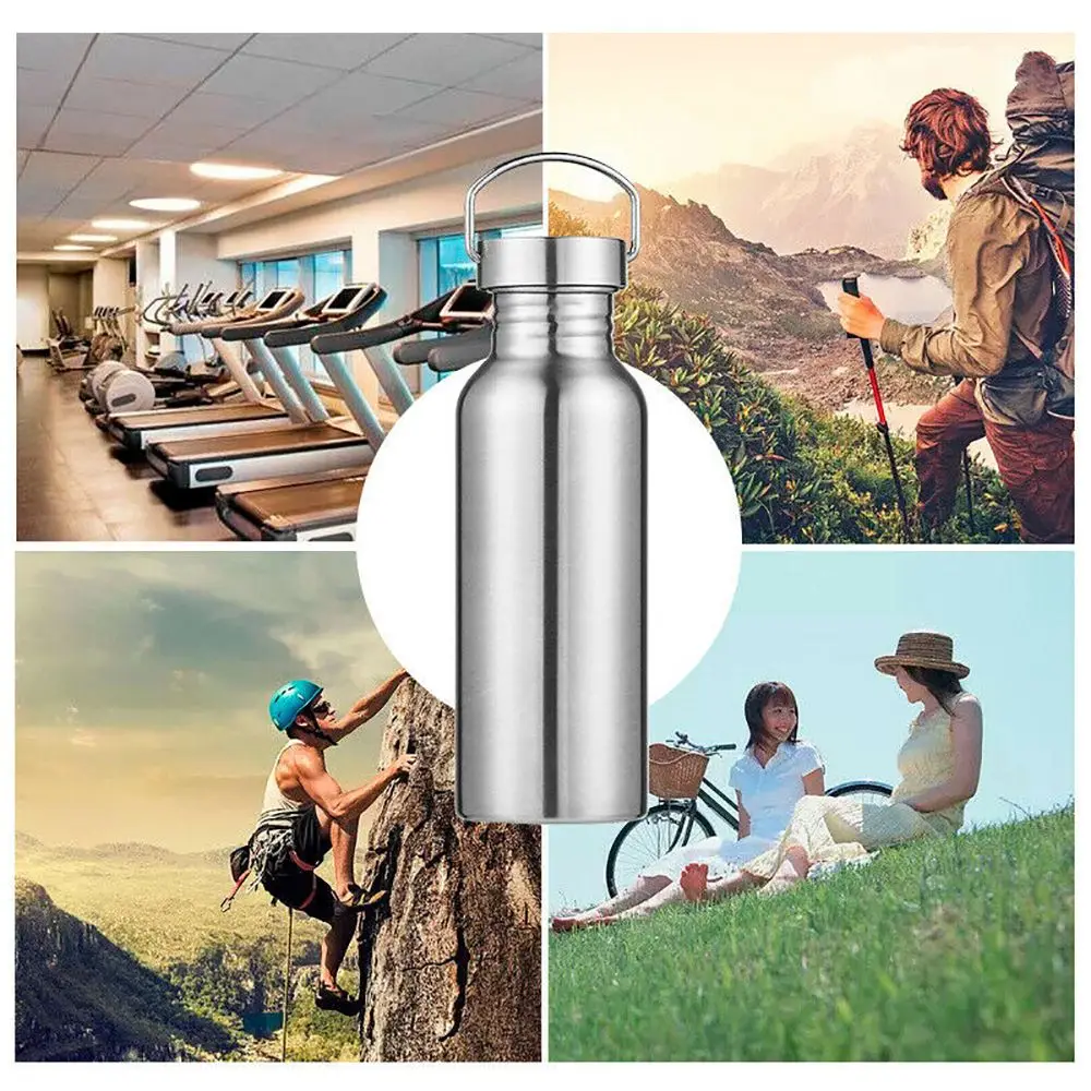Stainless Steel Bicycle Water Bottle Sports Fitness Single Walled Leak-Proof Bamboo Lid Vacuum Insulated Metal Flask Portable