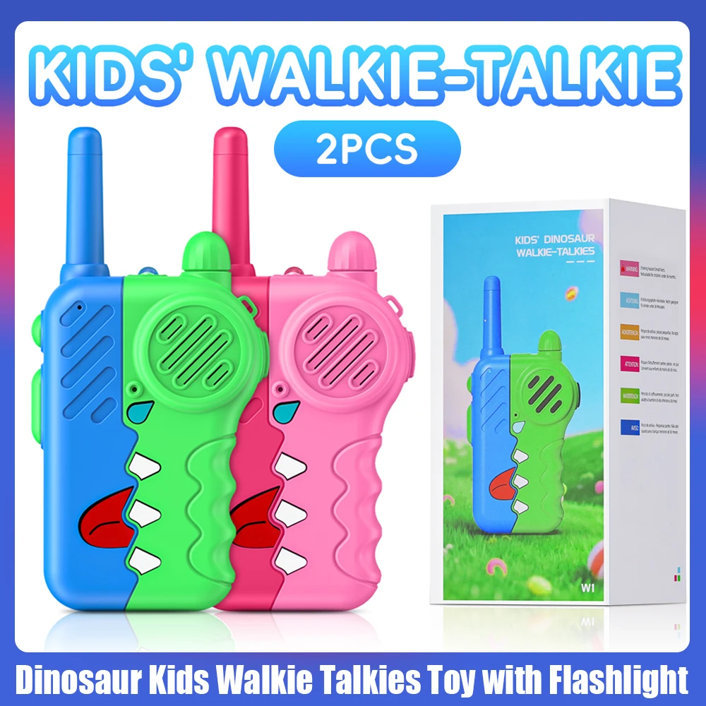 2PCS Dinosaur Kids Walkie Talkies With Flashlight Kids Handheld Transceerver With Volume Knob & Clear Sound For Children Toys