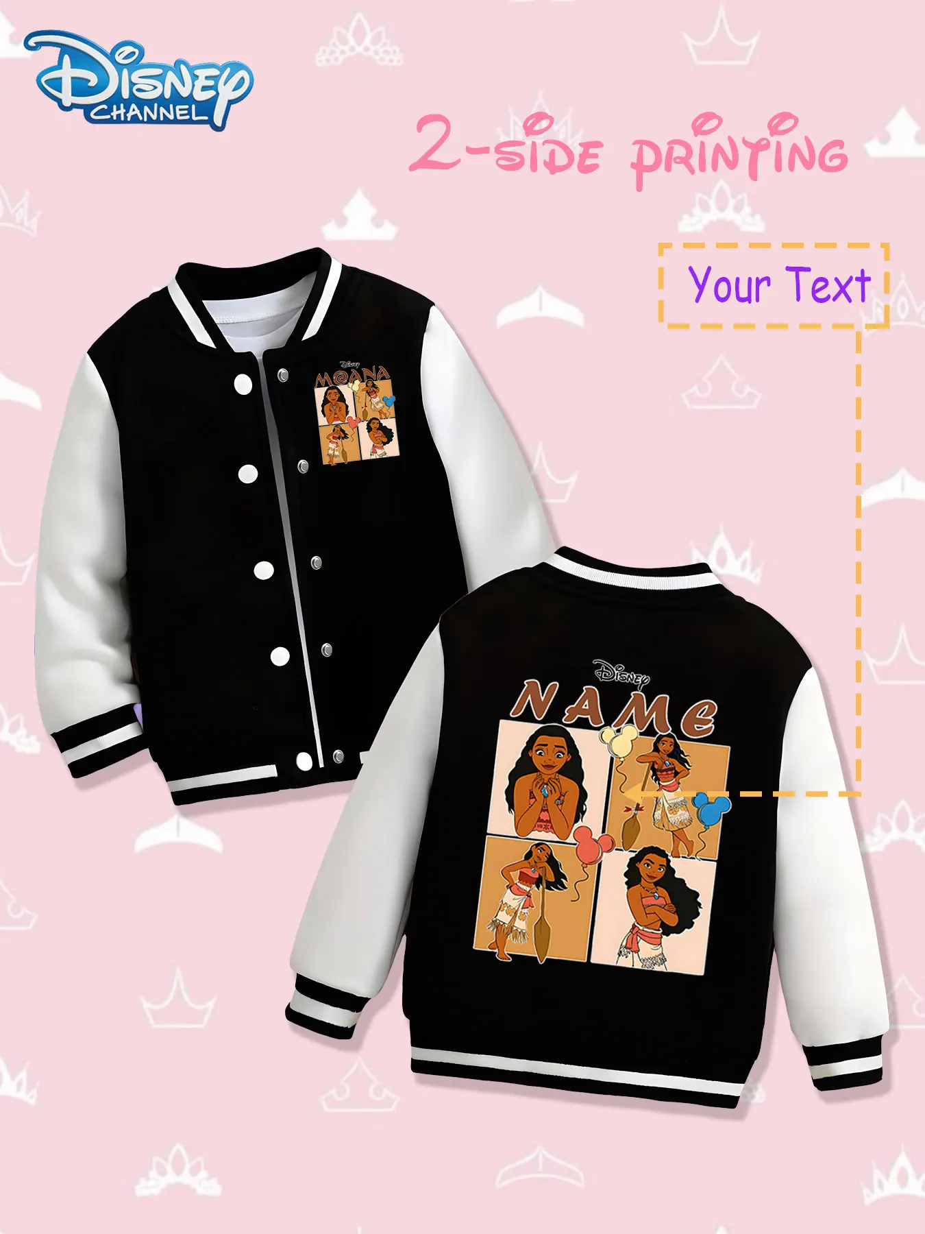 

MINISO Disney Moana Girls' Baseball Jacket - Double-sided multi-print, warm and exotic in autumn and winter, suitable for cultur