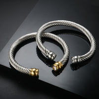 Trendy Luxury Stackable Open Cuff Bangle Cubic Zirconia Interweaving Cable Bracelet for Women Men Stainless Steel Jewelry