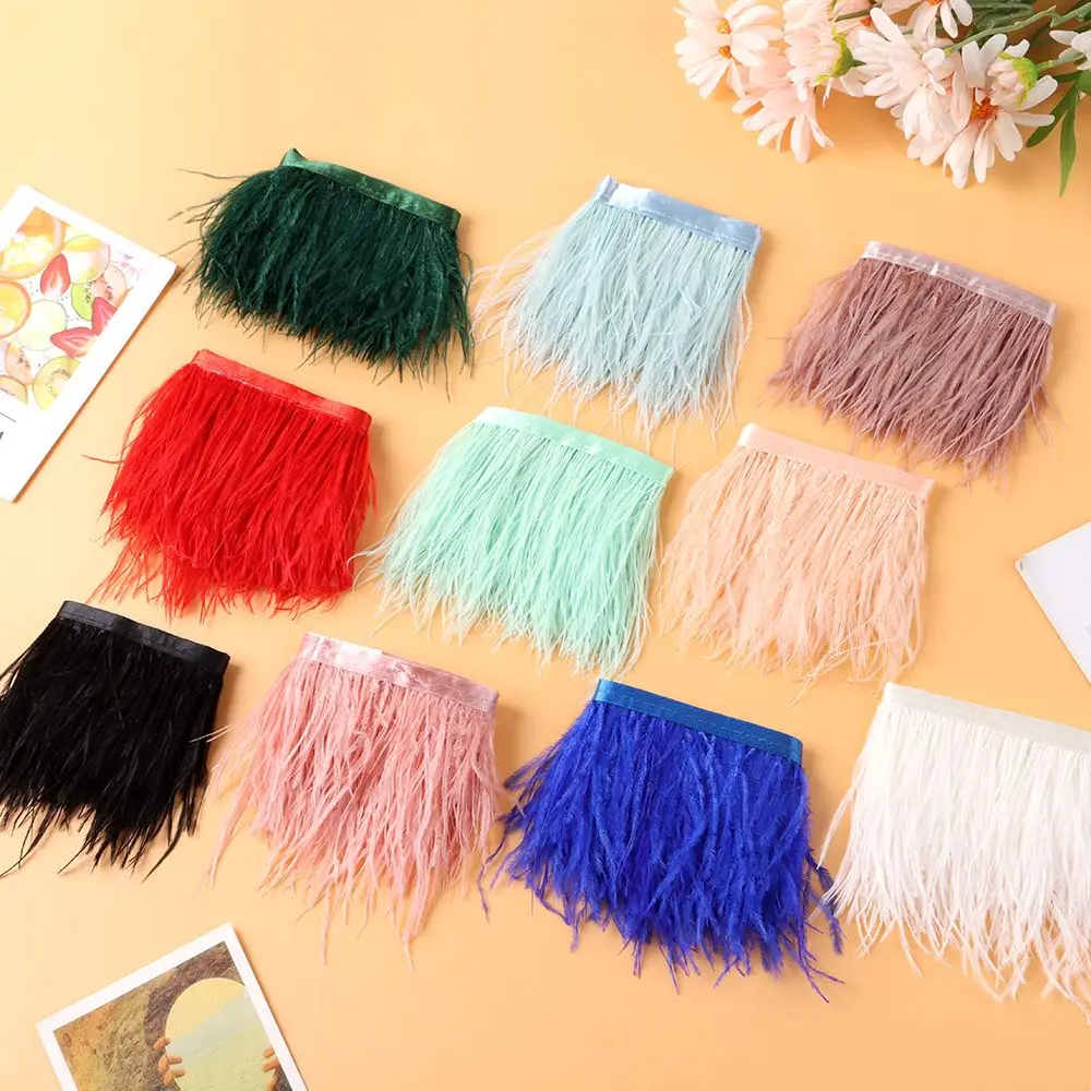 Party DIY Wedding Dress Feathers Ribbon 1 Meter Long Ostrich Feathers Trim 8-10 CM Wide Plumes Ribbon Selvage