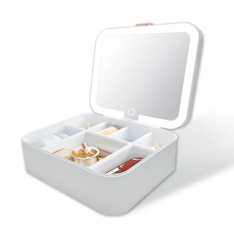 Nouvelle boîte d'accessoires de rangement pour miroir de maquillage LED rechargeable, trousse de maquillage portable avec lumière de remplissage pour miroir, boîte de rangement pour miroir de maquillage